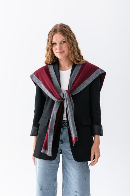 Reversible Piped Patchwork Knitwear Scarf – Square-Piece Unisex Sports Shoulder Shawl, Boho Style Winter Scarf