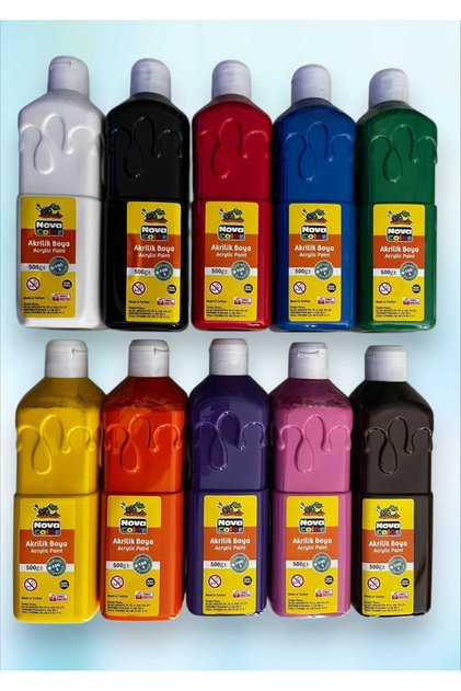 AKRİLİK BOYA 500 ML x 10 ADET ( FARKLI RENKLER )