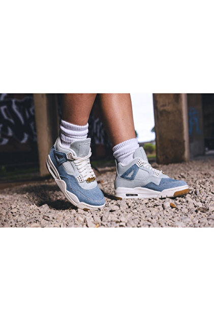 Nike Jordan Air 4 Retro TEX Denim Worn Blue Women's Bulvar Spor