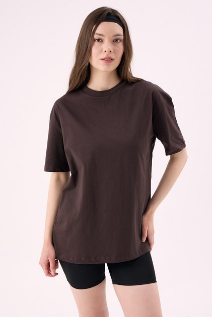 Crep Women's Basic Crew Neck Oversize T-Shirt Brown – 100% Organic Cotton