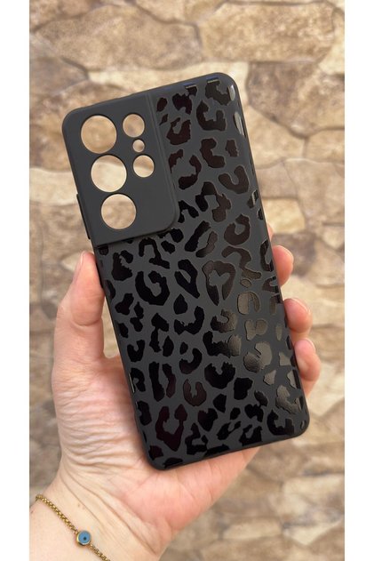 Samsung Galaxy S21 Ultra Compatible Leopard Patterned Silicone Shock Absorbing Classic Protected Rubber Case