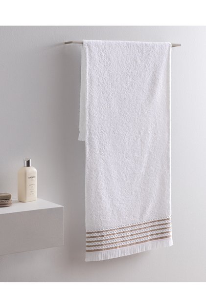 Velours Cotton Bath Towel - White/Beige - 70X140 cm