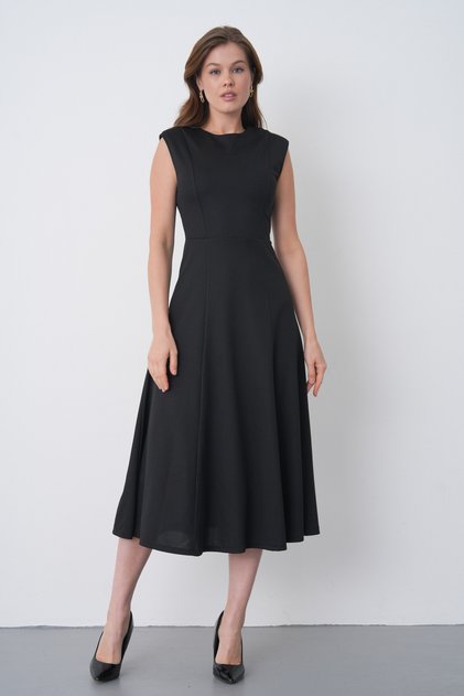Black Midi Length A-Line Sleeveless Women's Dress Stylish Casual and Office Wear 77162