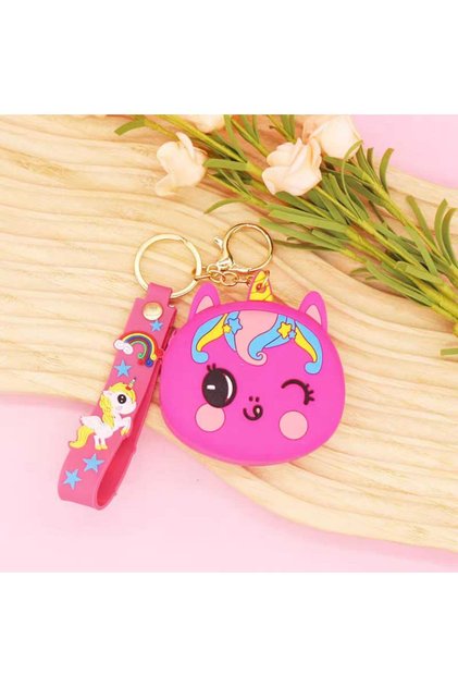 Unicorn Silikon Cüzdan Anahtarlık – Pembe, Sevimli At Figürlü Bozuk Para Çantası, Mini Çocuk Cüzdanı
