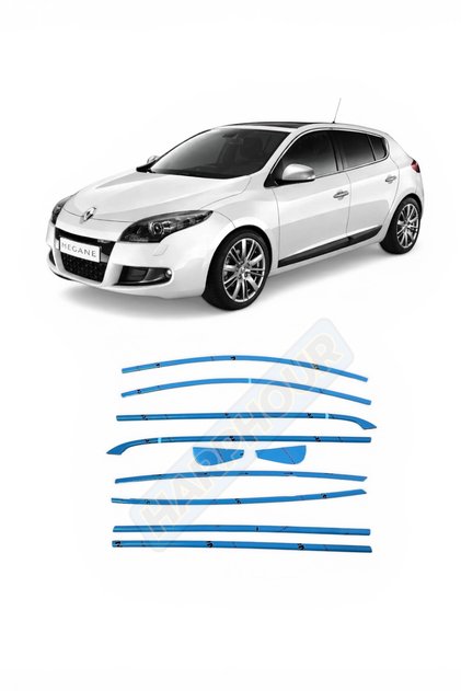 Renault Megane 3 Hb (2008-2016) Uyumlu Krom Cam Çerçevesi 10 Parça Tam Tur Paslanmaz Krom Çıta