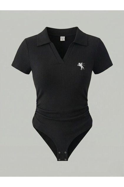 Polo Collar Ribbed Lycra Premium Bodysuit