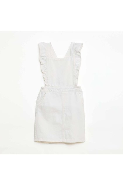 Denim Overalls with Ruffles WHITE