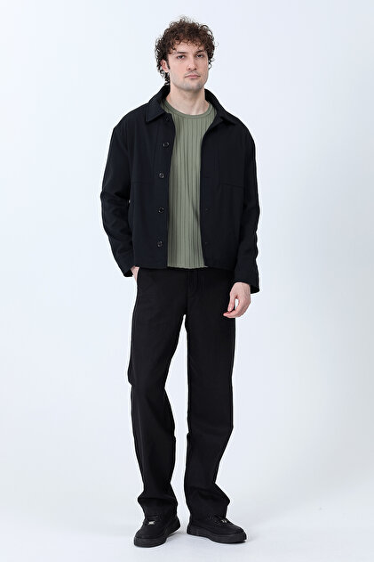 Erkek Düğmeli Çift Cepli Boxy Fit İnce Ceket Lacivert - 26Y 99549