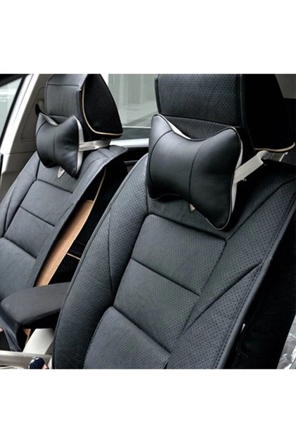 Set de 2 perne pentru tetieră auto, din piele ecologică, pentru susținerea gâtului, culoare: NEGRU