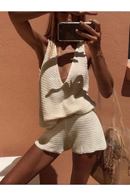 Women's Knitwear Summer Bottom Top Zero Sleeve Top-Sort Set Beach Dress Pareo