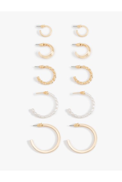 Pearl Detailed 5-Piece Hoop Earring Set