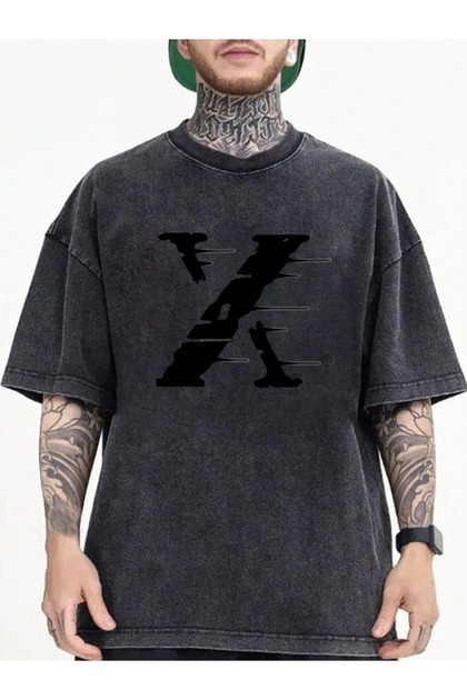 Calle Printed Premium Quality Vintage Wash Street Style Oversize T-Shirt Anthracite
