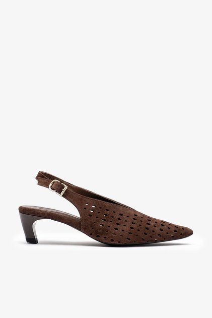Winky Brown Suede Leather Women's Perforated Heeled Shoes