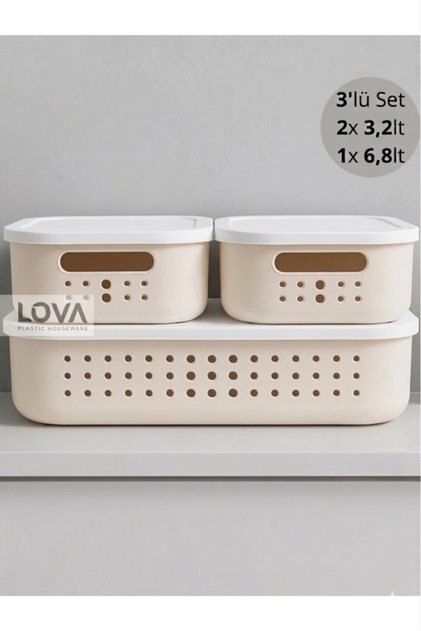 Bubble Delikli Sepet Kutu Organizer Set (2 Adet 3,2 lt)-(1 Adet 6,8 lt)