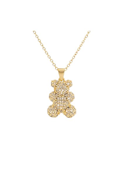Zircon Stone Teddy Bear Necklace Gold Color Steel Stylish Women's Necklace