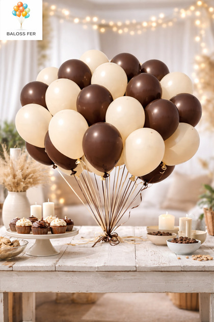 20’Lİ PASTEL BALON SETİ KAHVERENGİ & KREM BALONLAR