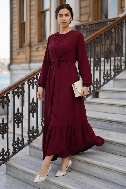 Tied Ayrobin Dress Burgundy Ss2873