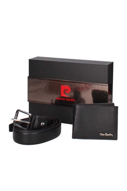 , Set de curea si portofel de piele - 2 piese, Negru