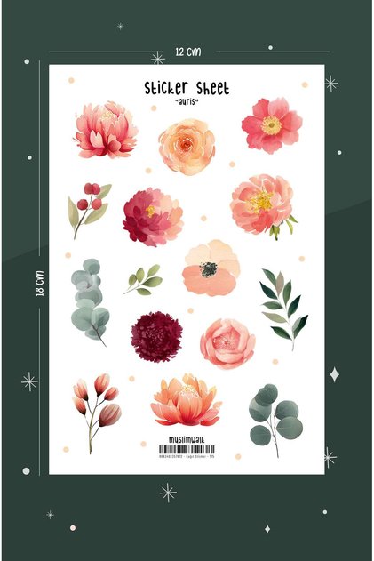 Auris – Pembe Suluboya Çiçekler – Sticker Seti #175
