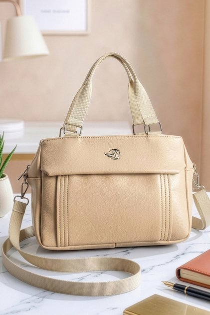 Women's 5-Compartment Lined Zipper Closure 2-Strap Hand and Shoulder Bag (33X22X11 cm)