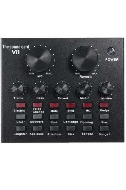 V8 Multifunctional Live Sound Card USB Audio Interface Intelligent Volume Adjustable Audio Mixer Sou