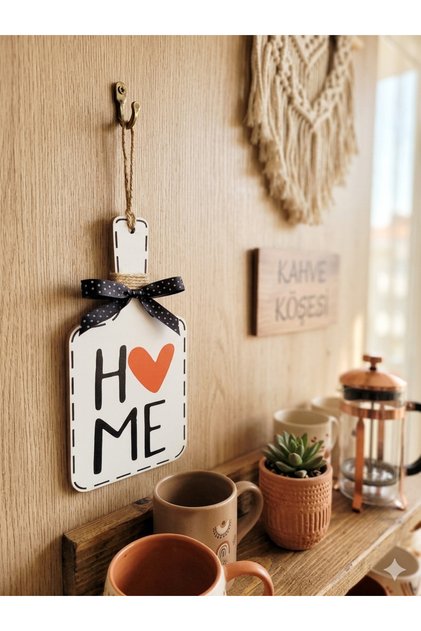 İskandinav Tarz Home Kalp Detaylı Kahve Köşesi Dekoratif Duvar Süsü Mutfak Balkon Mini Kapı Süsü