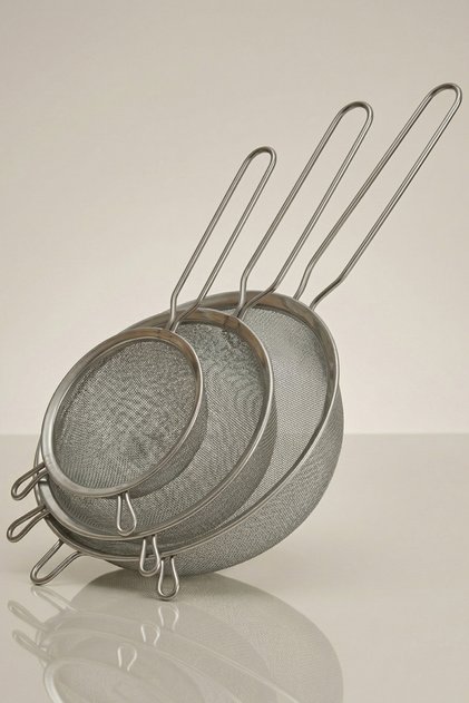 3-Piece Steel Strainer Set – 16/18/22 cm Flour Sieve & Kitchen Strainer | Pasta, Rice, and Vegetable Strainer