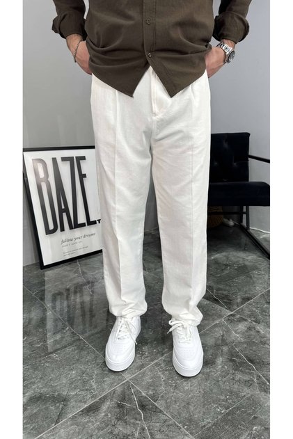 Relaxed Fit Keten Erkek Pantolon