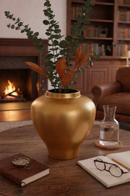 Vază cub din ceramică simplă în stil nordic, în tendințe boeme, aurie 23 cm