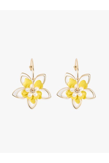 Pearl Detailed Large Size Floral Hoop Earrings