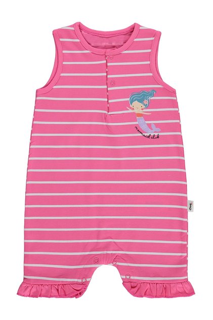 Çizgi Emp Mermaid Printed 6-18 Months Jumpsuit - Fusya