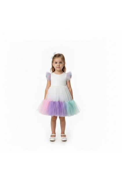 D' Daniela - Toddler Girls Contrast Mesh Ruffle Trim Hem Dress - Multicolor - 1Y to
