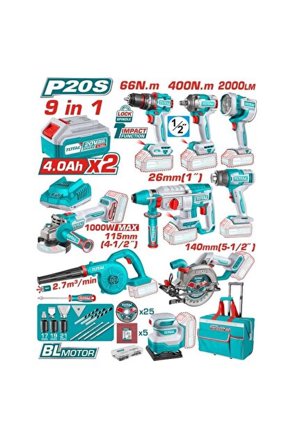 9'lu Avantaj Set - Akülü Kırıcı Delici Taşlama Matkap Vidalama Set TOSLI250381E