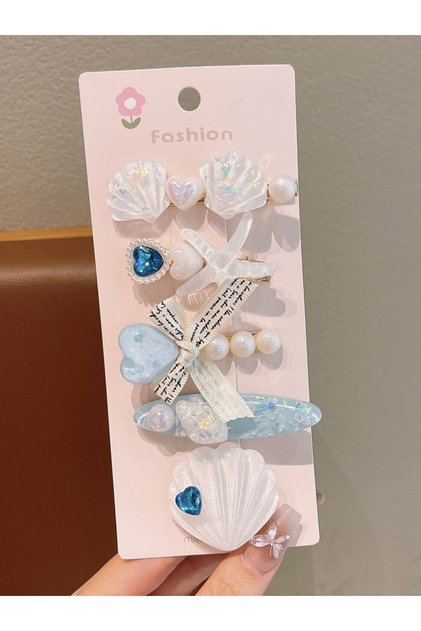 Set of 5 - Light Blue Seashell Hair Clips