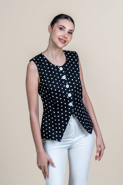 Women's Summer Black Polka Dot Patterned Short Vest Stylish Daily Comfortable 9144