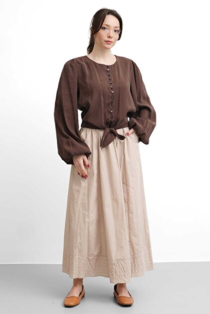 Molly Nelly Women's Elastic Slim Flared Skirt with Stitching Detail