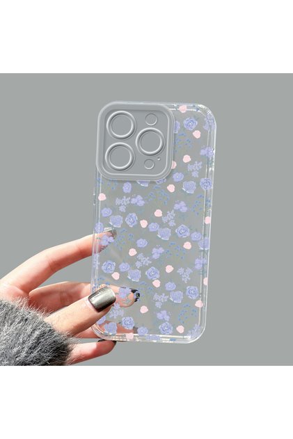 iPhone 15 Pro Compatible Camera Protected Anti-Shock Aesthetic Print Patterned Transparent Silicone Case