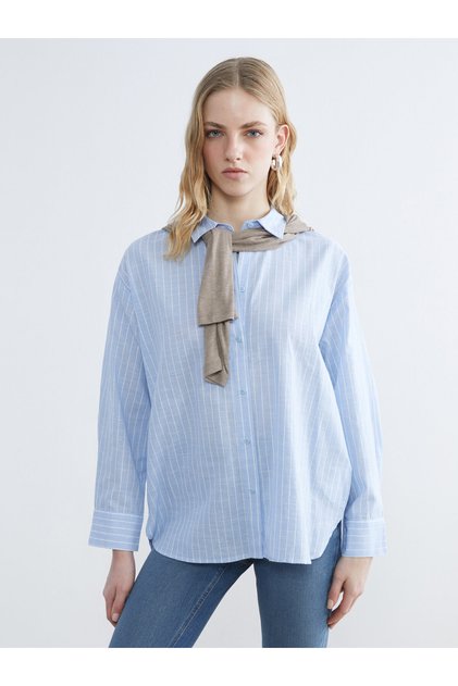 Γυναικείο ριγέ oversize πουκάμισο από ποπλίνα
