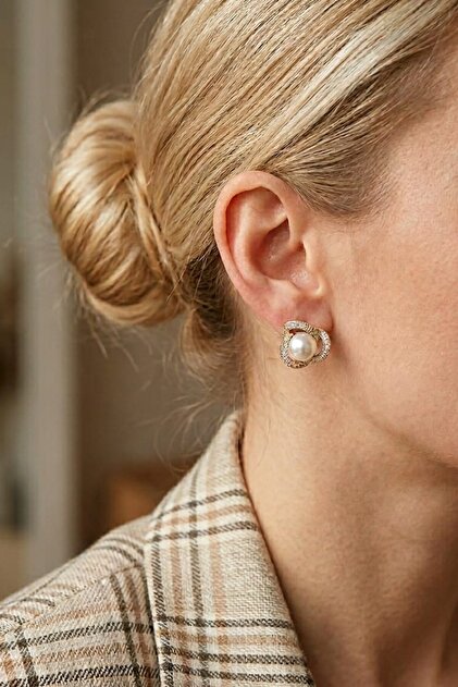 Pearl Spiral Model Gold Earrings