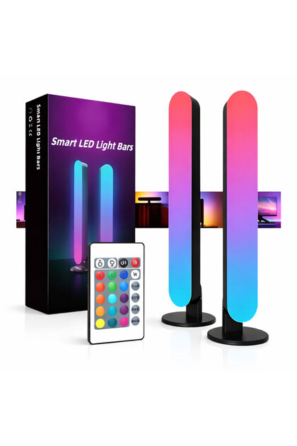 Комплект от 2 безкорпусни LED амбиентни лампи, RGB, смарт, за телевизор и компютър, включена дистанционна управление, 4.1 x 3.5 x 24.8 см