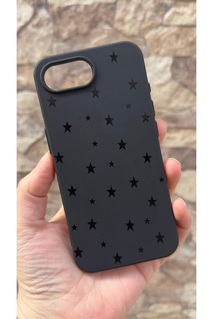 iPhone 16E Compatible Mini Black Star Patterned Silicone Shock-Absorbing Classic Protective Rubber Case