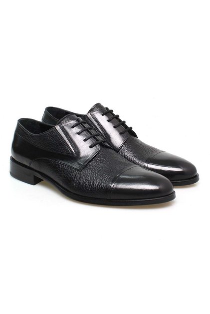 Black Color Lace-Up Genuine Leather Men's Shoes