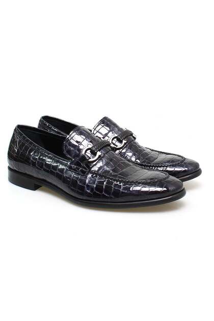 Gray Color Laceless Genuine Leather Leather Sole Men's Shoes