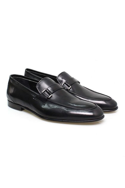 Black Color Laceless Genuine Leather Men's Shoes