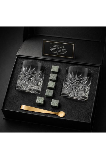 Cialora Series Whiskey Glass Set of 2 Crystal Glasses with Whiskey Stones and Tongs Gift Boxed with Certificate