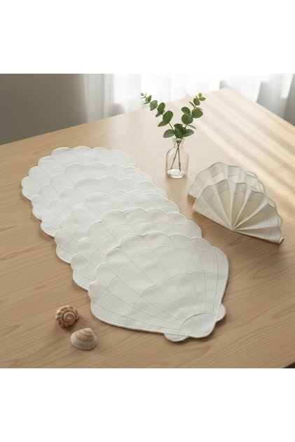 6 Pieces Modern Large Oyster Detailed Presentation Set Embroidered American Service and Presentation Set