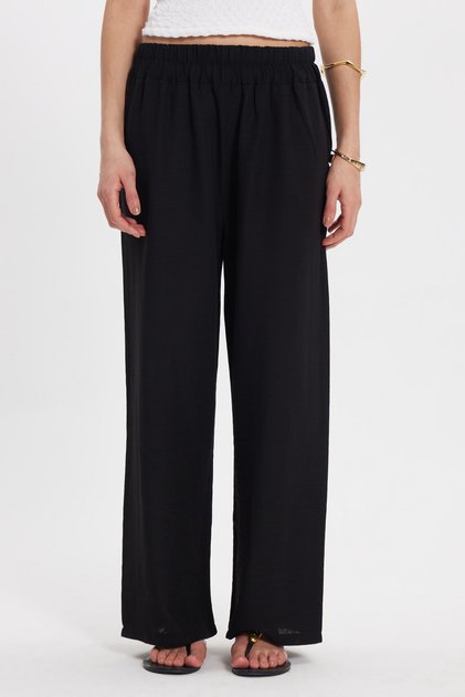 Women's Relax Fit Comfortable Cut Black Trousers with Elastic Waist
