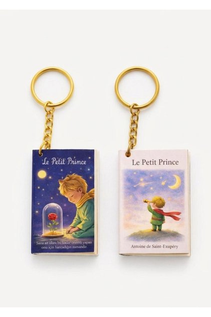 The Little Prince Mini Book-Looking Notebook Keychain - Set of 2 Rose and Telescope