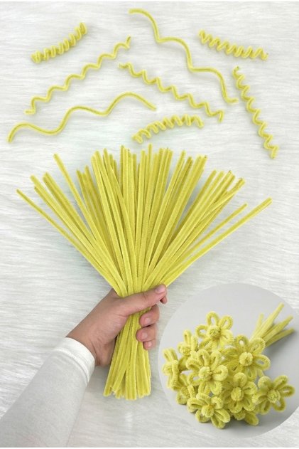 100 Pieces Light Yellow Chenille 30cm, Fuzzy Plush Velvet Wire, Handicraft, Flower, Gift, Decoration, School Activity