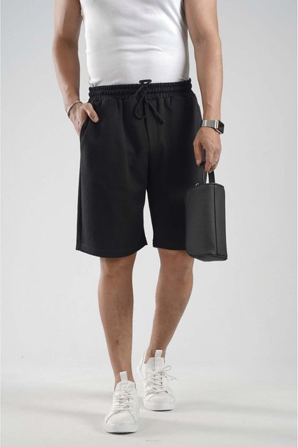 Pique Fabric Shorts with Elastic Waist Pockets
